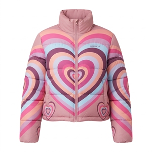 Abrigo acolchado con estampado de corazones para mujer, con cinturón, chaqueta de invierno con capucha, sublimación, acolchado, para exteriores, moda casual, ropa de abrigo. - Product Image 4
