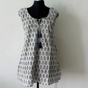 Womens 100% Cotton Hand Block Print Floral Sleeveless Short <b>Dress</b> Pockets Loose Fit <b>Boho</b> <b>Summer</b> Tunic <b>Dress</b> Sustainable - Product Image 2