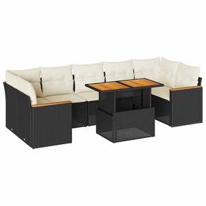 Ensemble de canapés de jardin en rotin noir avec coussins crème, mobilier d'extérieur au design contemporain, résistant à l'eau et aux UV, en rotin PE - Product Image 4