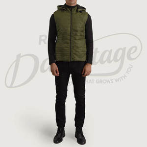 Chaleco Acolchado con Capucha Color Verde Oliva para Hombre, Chaleco Acolchado Cálido de Invierno, Chaqueta sin Mangas Impermeable para Hombre - Product Image 2