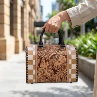 Sac à main en cuir de luxe pour femme, style vintage, motif cartes de créateur, avec chaînes décoratives et deux anses