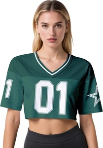 Women <b>Mesh</b> Jersey <b>Crop</b> <b>Top</b> V Neck Short Sleeve Sporty Style Breathable Quick Dry Custom Number 01 Green - Product Image 4