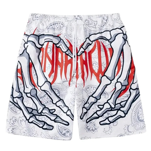 Pantalones cortos de hombre de cintura media con cordón, de secado rápido, con estampado gótico de manos de esqueleto y anarquía, hasta la rodilla - Product Image 1