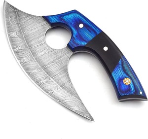 Cuchillo Ulu de Acero de Damasco Hecho a Mano con Hoja de Punta Clip de Madera - Cuchillo de Supervivencia Afilado para Camping al Aire Libre, DIY, OEM, Personalizable con Cuero - Product Image 5