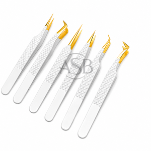 Pince à épiler professionnelle japonaise en acier inoxydable pour extensions de cils, marque privée, pointe en or blanc - Product Image 6