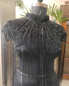 Royal <b>Black</b> Classic ELEGANT Autumn/Winter Hand-Beaded Hand-Embroidered Cape with Tassel Decoration High Quality Beads Plus Size - Product Image 2