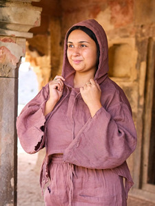 Handmade Mauve Cotton Khadi Hoodie for Women Bohemian Oversized <b>Festival</b> Pullover Hooded <b>Top</b> Loose Fit Drop Shoulder Blouse - Product Image 1
