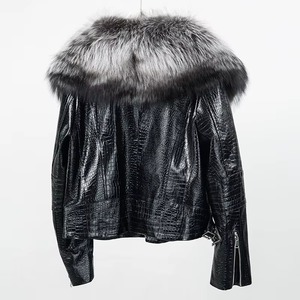 Hot Selling Women Genuine Cowskin Leather <b>Jacket</b> with Collar <b>Fur</b> Zip UP Closure Factory Direct Customization Available - Product Image 2