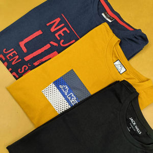 Camiseta estampada 100% para hombre, ajuste de secado rápido, transpirable, cuello redondo, patrón estampado sólido, técnicas de lavado teñidas de hilo corto - Product Image 5