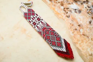 Ukrainian Beaded Jewelry, Beadwork Necklace, European Folk Art, Ethnic folk red white gerdan jewelry, long <b>boho</b> gerdan handmade - Product Image 4