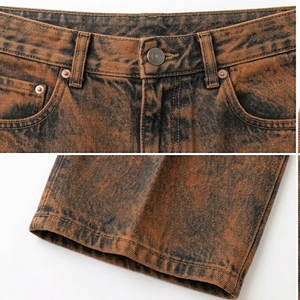 Vaqueros de mezclilla personalizados con parche de cuero y logo, de pierna ancha, estilo raw denim, para hombre, holgados, estilo skate, hip hop, de alta calidad, con lavado ácido. - Product Image 6