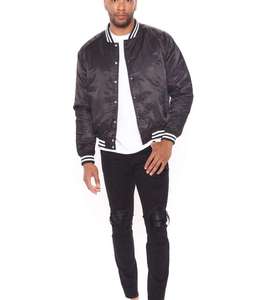Blouson bomber noir pour homme, couleur unie, rembourrage en polyester, vêtement d'extérieur décontracté, col rabattu, coupe classique, pour l'automne - Product Image 5