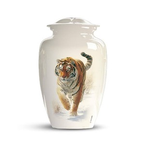 Urna Funeraria de Aluminio Azul con Diseño de Tigre para Cenizas de Adultos, Urna Decorativa Grande con Tapa - Product Image 2
