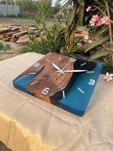 Minimalistic Epoxy Resin and Walnut Wood Wall Clock Handmade Wood Art Decor - Product Image 2