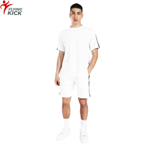 Ensemble décontracté homme grande taille tricoté pour l'été : chemise col rond et short avec empiècement brodé, motif uni, idéal pour le printemps - Product Image 1