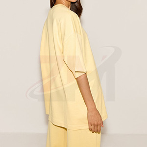 Camiseta Holgada de Cuello Redondo para Mujer, Color Amarillo Sólido, Manga Corta, 100% Algodón Jersey, Transpirable, Ropa Casual de Primavera/Verano - Product Image 2