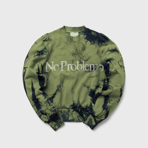 Sudadera de cuello redondo para mujer, verde, con efecto tie-dye, pedrería, mangas abullonadas y letras de cristal 'No Problem' - Product Image 2