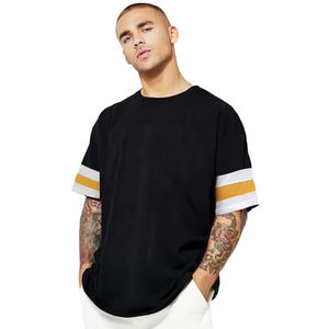 Men's Oversized Black T-Shirt Short Sleeve Contrast Trim Casual O-Neck 100% Cotton Jersey Fit - Product Image 5