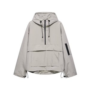 Unisex Hooded Half Zip Windbreaker <b>Jacket</b> With Pockets Casual Loose Fit Autumn Outerwear - Product Image 3
