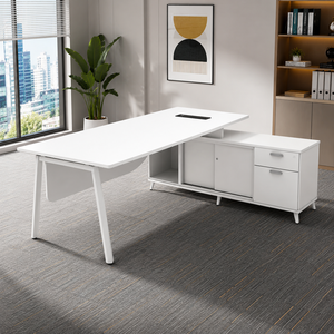 Escritorio Ejecutivo Moderno Blanco con Gabinete de Almacenamiento, Diseño Minimalista para Oficina en Casa - Product Image 1