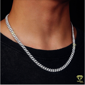 Bijoux fins en argent sterling 925 avec diamant Moissanite, collier chaîne cubaine en argent, rangée unique de pierres, 16-24 pouces, style Hip Hop - Product Image 2