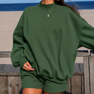 Sudadera Oversize de Cuello Redondo para Mujer, Verde Sólido, Hombros Caídos, Manga Larga, Tejido de Algodón Transpirable, Ropa de Otoño - Product Image 1