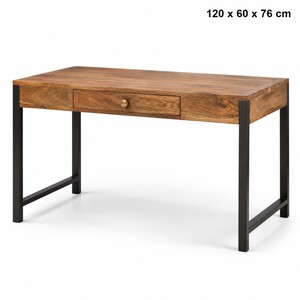 Escritorio de Madera de Mango con Patas de Hierro |   Muebles para Oficina en Casa al por Mayor en India - Product Image 1