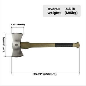 Hache de combat médiévale viking de haute qualité avec manche en bois texturé long et revêtement en cuir croisé, et housse de tête d'hache fonctionnelle pour la chasse - Product Image 2