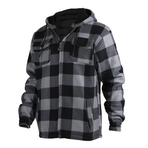 Custom <b>Men's</b> Casual Hooded Winter Fleece <b>Jacket</b> Oversized Plaid <b>Flannel</b> Canvas Zipper Quick Dry Regular Sleeve Streetwear - Product Image 4