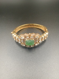 bracelet in green doublet stone and polki stone with gold layered in silver jewelry for bridal handmade bracelet for girl - Product Image 6
