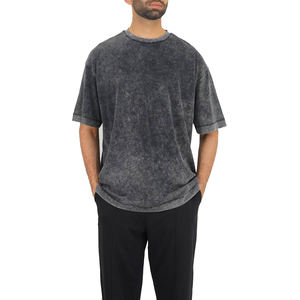 Camisetas para hombre con efecto acid wash, tela de mezcla de algodón con lavado ácido desgastado, corte relajado, material transpirable, manga corta, estilo casual y moderno. - Product Image 2