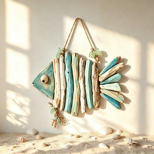 Arte de Pared de Madera Hecho a Mano con Forma de Pez, Decoración Costera, Escultura de Madera Flotante Iluminada, Adorno para Sala de Estar - Product Image 2
