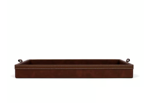 Luxury Brown Leather Serving Tray with Handles Rectangular Decorative Ottoman Breakfast <b>Coffee</b> <b>Table</b> Tray - Product Image 3