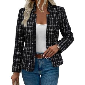 Blazer pour femme personnalisé, chaud, à revers micro-à carreaux, simple boutonnage, manches trois quarts, en fil filé respirant, style Smart Metro - Product Image 5