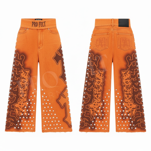 Pantalones de Moda Urbana de Pierna Ancha con Efecto Desgastado, Diseño de Logotipo Personalizado, Algodón Cómodo, para Todas las Temporadas - Product Image 3