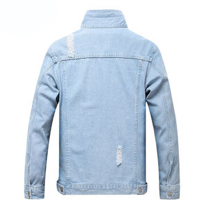 Veste en jean bleu délavé pour homme, coupe ajustée, décontractée, en coton, style camionneur, vente en gros, personnalisable - Product Image 6