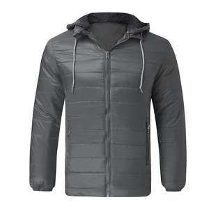 Wholesale Men Grey <b>Thin</b> Channel <b>Puffer</b> <b>Jacket</b> Hooded with Contrast Strings Winter Coat Lightweight Padded Parka - Product Image 1
