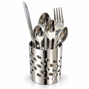 Modern Stainless Steel Cutlery Set of with Holder Cylindrical Silverware Utensil Organizer with Hollow Holes for Kitchen - Product Image 4