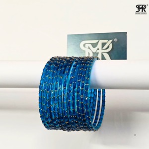 Elegante Juego de Brazaletes de Cristal Azul con Cuentas Doradas, Brazaletes Tradicionales Indios Chudi para Novia, Juego de 12 Piezas, Joyería Étnica para Mujer, Estilo Elegante - Product Image 6