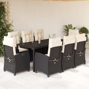 Set da Pranzo da Giardino in Rattan Nero con Cuscini Crema, 6 Posti, Arredamento da Esterno dal Design Contemporaneo - Product Image 1