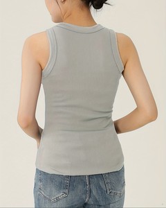 Débardeur tricoté décontracté pour femme, col rond, sans manches, respirant, écologique, séchage rapide, avec logo frontal, côtelé - Product Image 5