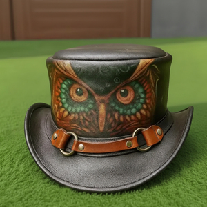 Chapeau haut de forme en cuir fait main de qualité supérieure, sur mesure, unisexe, pour la fantaisie et le gothique, steampunk, cosplay - Product Image 1