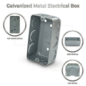 กล่องรวมสายไฟเหล็กชุบสังกะสีคุณภาพสูง ขนาด 1.0 มม.-2.0 มม. ป้องกันการกัดกร่อน ทนไฟ มีช่องเจาะ 7/9 ช่อง สำหรับงานก่อสร้าง - Product Image 1