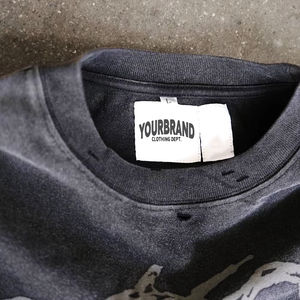 เสื้อยืดลายวินเทจสไตล์สตรีทแวร์สำหรับผู้ชาย แบบย้อมสีเอซิด ลุคขาดๆ  ผ้าคอตตอน  แบบสองชั้น  แขนยาว  ไม่มีแขน  พร้อมลายพิมพ์ DTG - Product Image 5