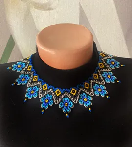 Collar Ucraniano de Cuentas de Alta Costura, Gerdan Floral Azul, Joyería Artesanal Folclórica para Regalo, ANIVERSARIO - Product Image 5