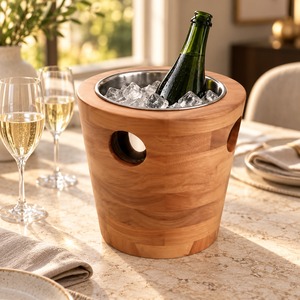 Meilleur refroidisseur à vin élégant en métal avec panier à glace en acier inoxydable, couvercle, poignée et pince pour la table de mariage – Design moderne - Product Image 1
