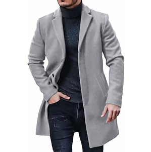 ARTISAN IMPEX <b>Men's</b> Fashion-Forward <b>Long</b> Sleeve Bamboo Fiber Overcoat Stand Collar Single Breasted Closure Muskrat Fur Trim-Fall - Product Image 5