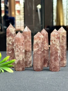 Cristal de Quartz Fraise de Haute Qualité, Points de Guérison, Style Feng Shui, Forme Hexagonale Polie, Thème Amour, Décoration d'Intérieur, Le Meilleur - Product Image 1