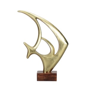 Escultura moderna abstracta de hoja metálica sobre soporte, hecha a mano con arena, metal y aluminio, adorno decorativo de hoja para mesa, para decoración de oficina. - Product Image 6