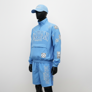 Ensemble court coupe-vent léger pour homme en nylon et polyester, tissu tissé lisse, bleu ciel, logo personnalisé par transfert thermique, grandes tailles - Product Image 4